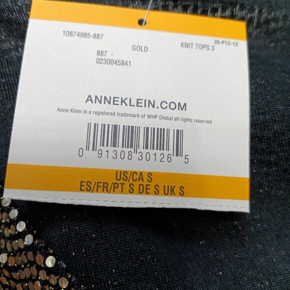 Anne Klein Women's Gold Sequin Deep V Long Sleeve Blouse Size S - Picture 8 of 10